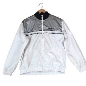 Nike Y2K White Windbreaker Jacket Size M Retro Swoosh Zip UK Streetwear